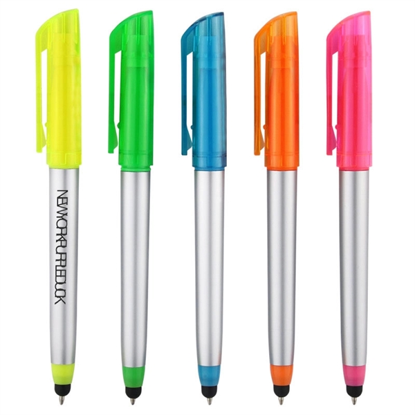 3 in 1 Stylus Ballpoint Pen with Highlighter - 3 in 1 Stylus Ballpoint Pen with Highlighter - Image 0 of 1