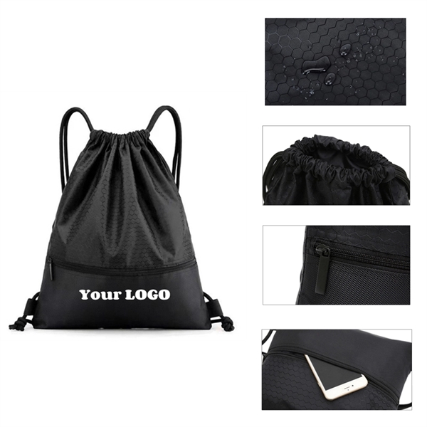 Drawstring Backpack With Zip Pockets -L - Drawstring Backpack With Zip Pockets -L - Image 1 of 1