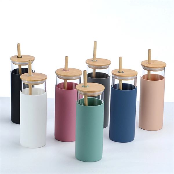 17 Oz. Glass Water Bottle with Bamboo Lid & Straw - 17 Oz. Glass Water Bottle with Bamboo Lid & Straw - Image 0 of 11