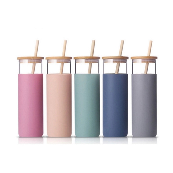 17 Oz. Glass Water Bottle with Bamboo Lid & Straw - 17 Oz. Glass Water Bottle with Bamboo Lid & Straw - Image 1 of 11