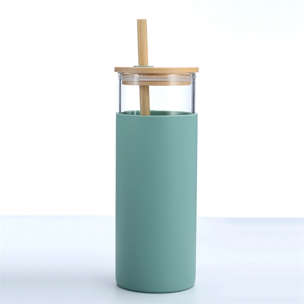 17 Oz. Glass Water Bottle with Bamboo Lid & Straw - 17 Oz. Glass Water Bottle with Bamboo Lid & Straw - Image 2 of 11