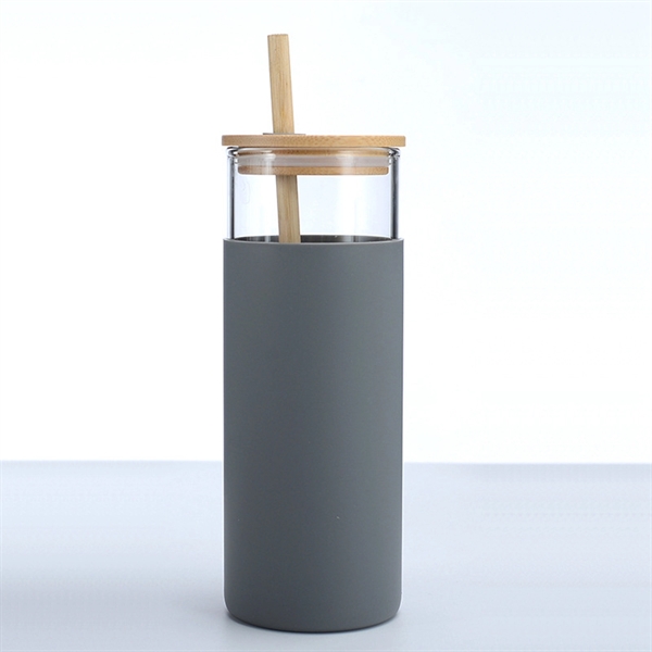17 Oz. Glass Water Bottle with Bamboo Lid & Straw - 17 Oz. Glass Water Bottle with Bamboo Lid & Straw - Image 3 of 11