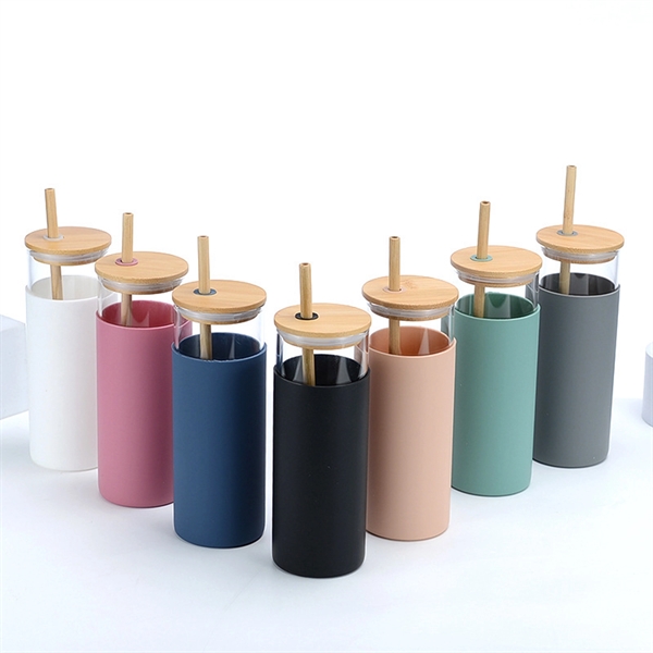 17 Oz. Glass Water Bottle with Bamboo Lid & Straw - 17 Oz. Glass Water Bottle with Bamboo Lid & Straw - Image 5 of 11