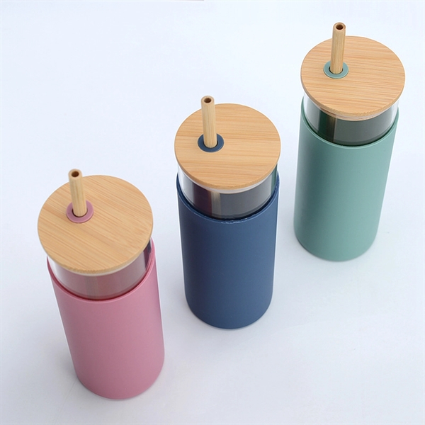 17 Oz. Glass Water Bottle with Bamboo Lid & Straw - 17 Oz. Glass Water Bottle with Bamboo Lid & Straw - Image 10 of 11