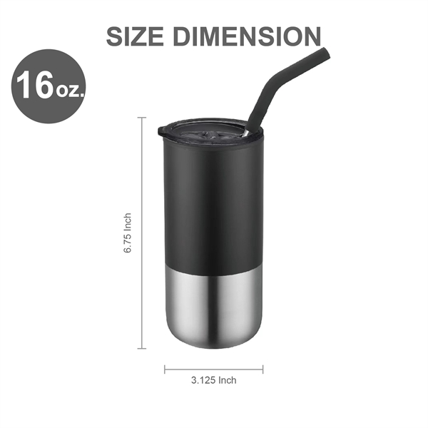 16 oz. Travel Stainless Insulated Coffee Cup w/ Lid & Straw - 16 oz. Travel Stainless Insulated Coffee Cup w/ Lid & Straw - Image 1 of 13