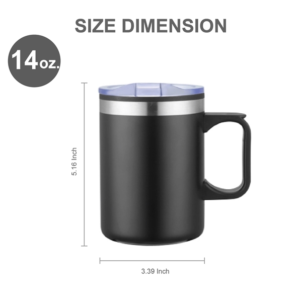 14 oz Stainless Coffee Cup Mug w/ Lid Handle - 14 oz Stainless Coffee Cup Mug w/ Lid Handle - Image 1 of 9