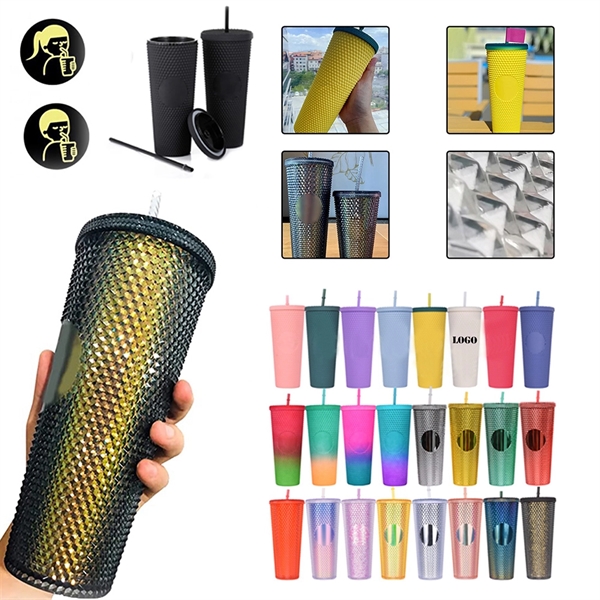 Double Walled Cups 24Oz Fully Studded Tumbler With Lid - Double Walled Cups 24Oz Fully Studded Tumbler With Lid - Image 0 of 2