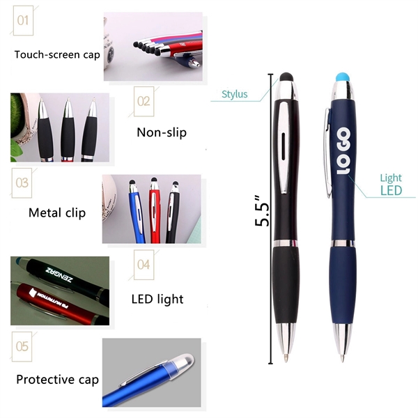 Personalized Click Pen With Led Lighted Logo And Stylus - Personalized Click Pen With Led Lighted Logo And Stylus - Image 1 of 1