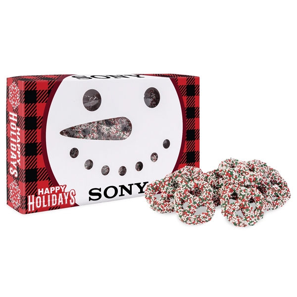 Snowman Die Cut Box w/Milk Chocolate Christmas Mini Pretzels