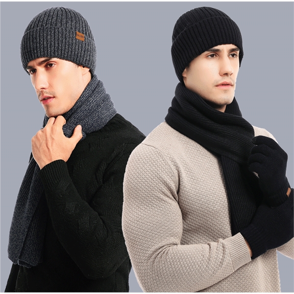 Winter Keep Warm Men Knitted Beanie Scarf Gloves Set - Winter Keep Warm Men Knitted Beanie Scarf Gloves Set - Image 0 of 3