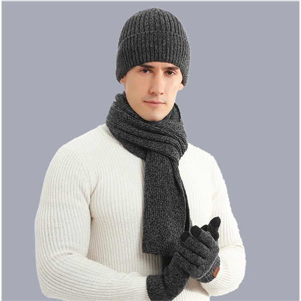 Winter Keep Warm Men Knitted Beanie Scarf Gloves Set - Winter Keep Warm Men Knitted Beanie Scarf Gloves Set - Image 1 of 3