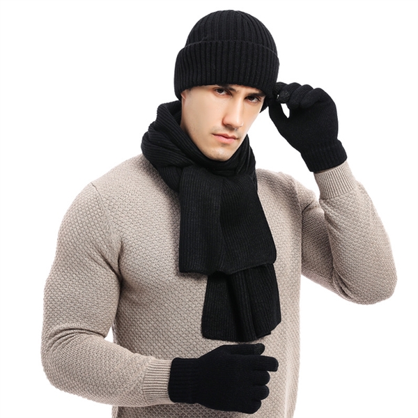 Winter Keep Warm Men Knitted Beanie Scarf Gloves Set - Winter Keep Warm Men Knitted Beanie Scarf Gloves Set - Image 2 of 3