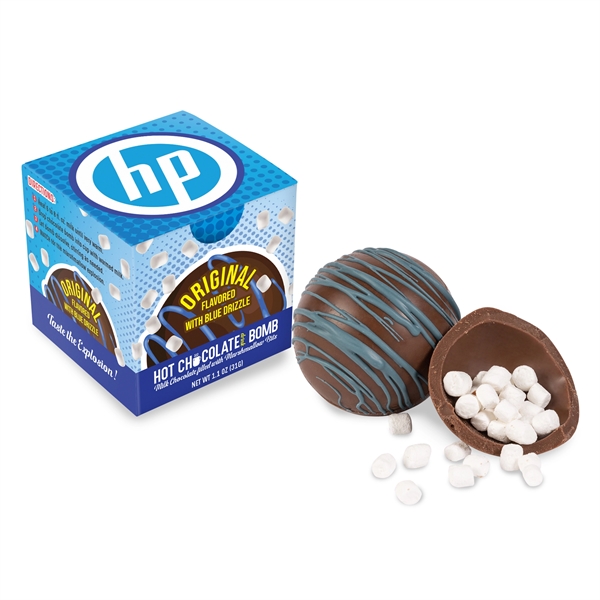 Custom Blue Drizzle Hot Chocolate Bomb in Full Color Gift Box