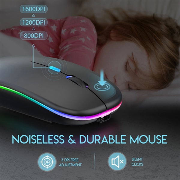 Rechargeable LED USB Bluetooth Dual Mode Wireless Mute Mouse - Rechargeable LED USB Bluetooth Dual Mode Wireless Mute Mouse - Image 4 of 4