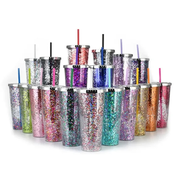 24oz Glam Glitter Tumblers with Straws - 24oz Glam Glitter Tumblers with Straws - Image 0 of 1