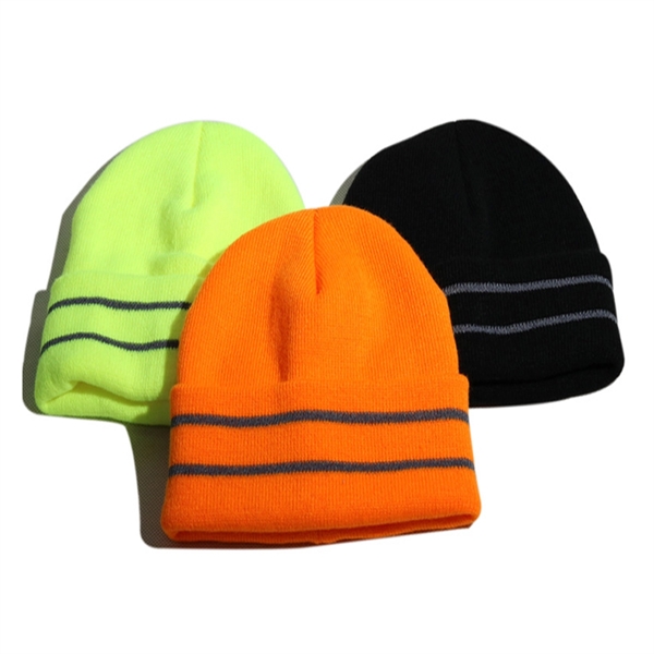 Knitted Beanie with Safety Reflective Stripe - Knitted Beanie with Safety Reflective Stripe - Image 1 of 1