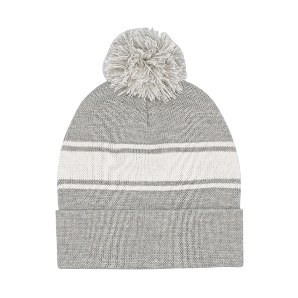 Striped Pom Beanie with Cuff - Striped Pom Beanie with Cuff - Image 2 of 7