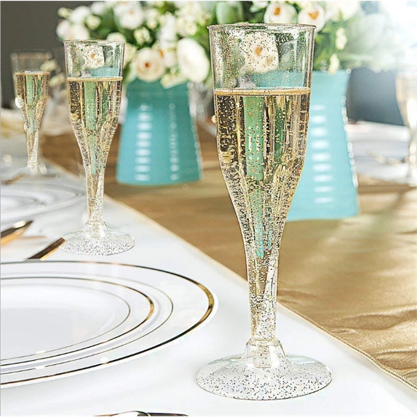 4.5Oz Glitter Disposable Champagne Flutes - 4.5Oz Glitter Disposable Champagne Flutes - Image 6 of 7