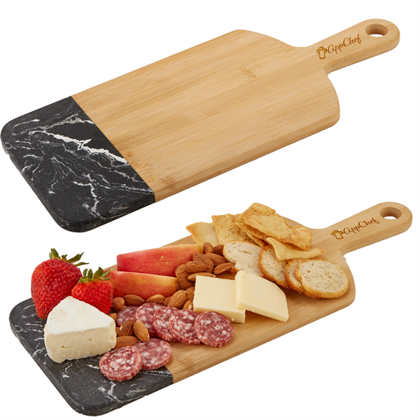 Bamboo & Marble Cutting Board with Handle - Bamboo & Marble Cutting Board with Handle - Image 0 of 1