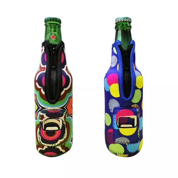 12 Oz. Neoprene Sublimated Bottle Cooler with Opener - 12 Oz. Neoprene Sublimated Bottle Cooler with Opener - Image 0 of 1