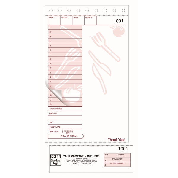 Restaurant Guest Check & Order Form W/ Receipt Stub - Restaurant Guest Check & Order Form W/ Receipt Stub - Image 0 of 0