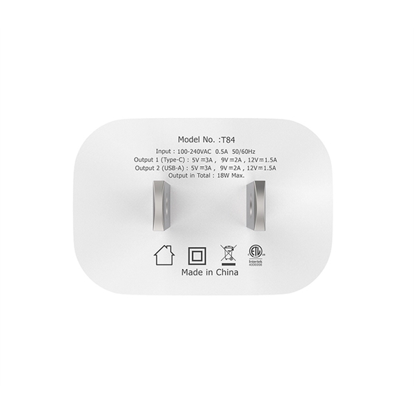Dual Port USB Wall Plug Charger - PD 18W + QC3.0 - Dual Port USB Wall Plug Charger - PD 18W + QC3.0 - Image 5 of 5