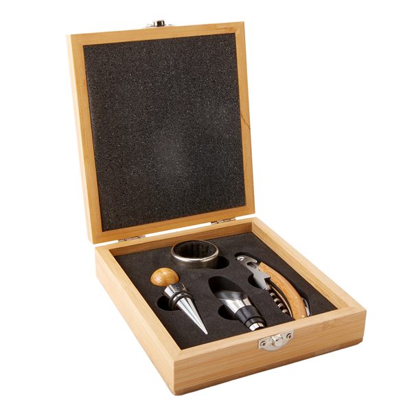 4 Piece Bamboo Wine Tool Set - 4 Piece Bamboo Wine Tool Set - Image 0 of 5