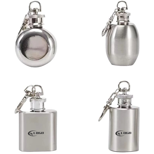 Mini Stainless-Steel Flask with Keychain 1 Oz - Mini Stainless-Steel Flask with Keychain 1 Oz - Image 0 of 1