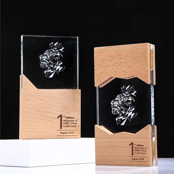 Engraved Crystal Trophy Award With Wooden Base - Engraved Crystal Trophy Award With Wooden Base - Image 2 of 5