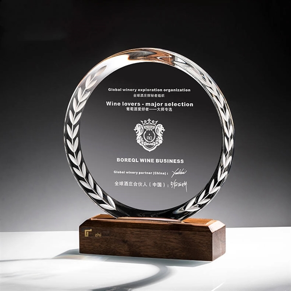 Walnut Wood Base Custom Glass Award Tropy - Walnut Wood Base Custom Glass Award Tropy - Image 0 of 4