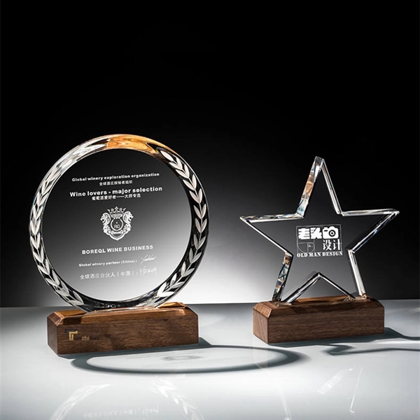 Walnut Wood Base Custom Glass Award Tropy - Walnut Wood Base Custom Glass Award Tropy - Image 2 of 4