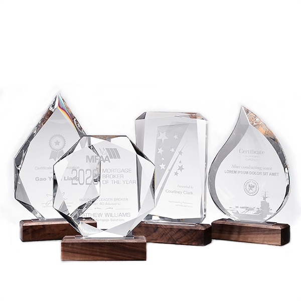 Walnut Wood Base Custom Glass Award Tropy - Walnut Wood Base Custom Glass Award Tropy - Image 4 of 4