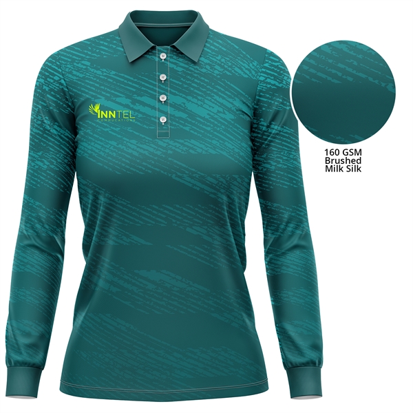 Women's 160 GSM Brushed Milk Silk Sublimation Polo Shirt - Women's 160 GSM Brushed Milk Silk Sublimation Polo Shirt - Image 0 of 5