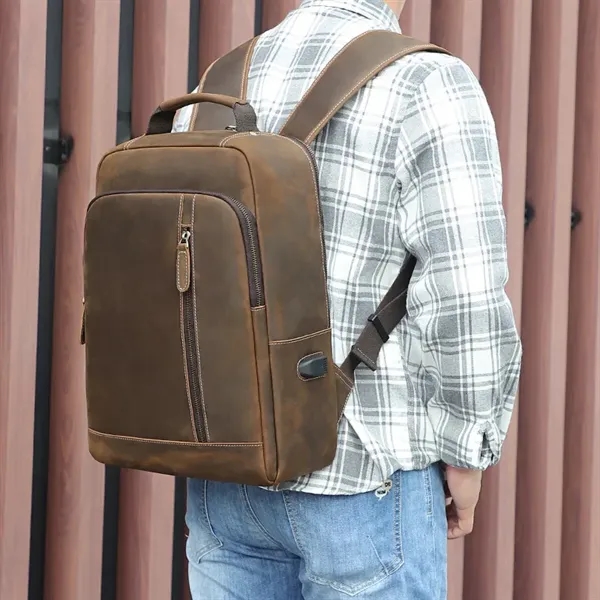 Custom 15 Inch Laptop Backpack Genuine Leather - Custom 15 Inch Laptop Backpack Genuine Leather - Image 9 of 9