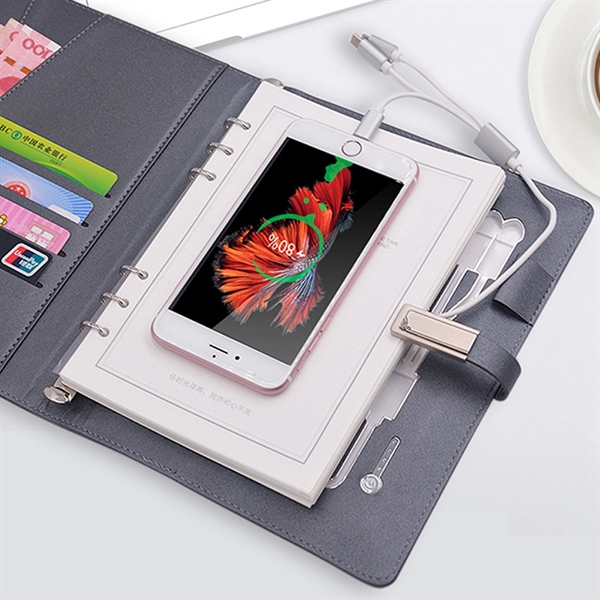 3 in 1 8000 mAh Wireless Power Bank A5 Notebook Gift Set - 3 in 1 8000 mAh Wireless Power Bank A5 Notebook Gift Set - Image 2 of 5