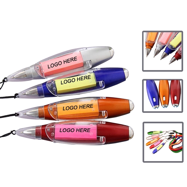 LED Sticky Note Ballpoint Pen With Lanyard - LED Sticky Note Ballpoint Pen With Lanyard - Image 0 of 4