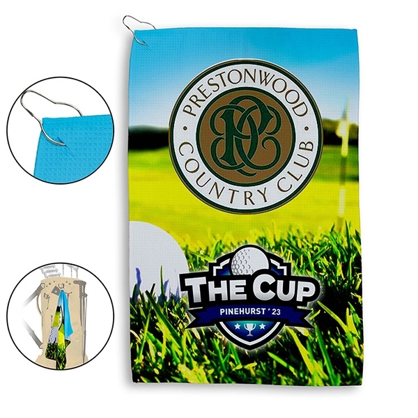 16"W x 25"H Full-Color Waffle-Weave Golf Towel with Clip