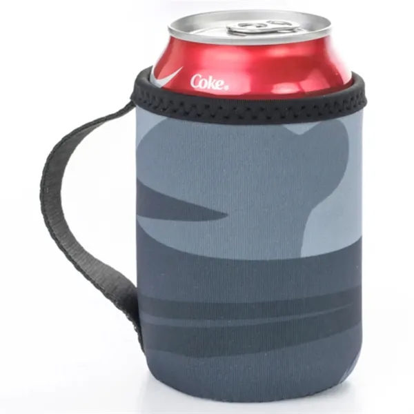 12 Oz. Neoprene collapsible camo Can Cooler w/ Strap Handle - 12 Oz. Neoprene collapsible camo Can Cooler w/ Strap Handle - Image 3 of 12