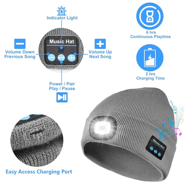 Bluetooth Beanie Hat With Light - Bluetooth Beanie Hat With Light - Image 4 of 7