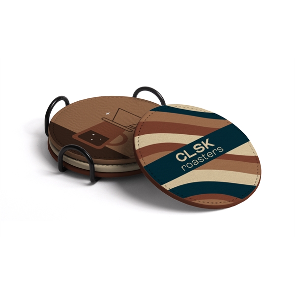 LVL Vegan Leather Coaster Set with Holder - LVL Vegan Leather Coaster Set with Holder - Image 0 of 3