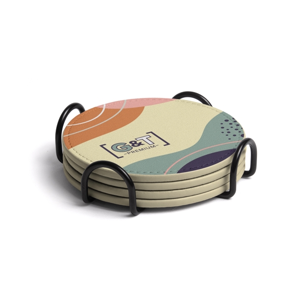 LVL Vegan Leather Coaster Set with Holder - LVL Vegan Leather Coaster Set with Holder - Image 3 of 3