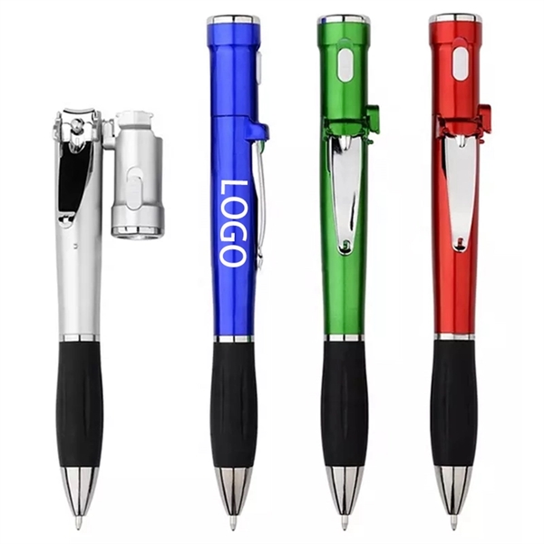Led Light Flip Cap Ballpoint Pen With Nail Clipper - Led Light Flip Cap Ballpoint Pen With Nail Clipper - Image 0 of 2