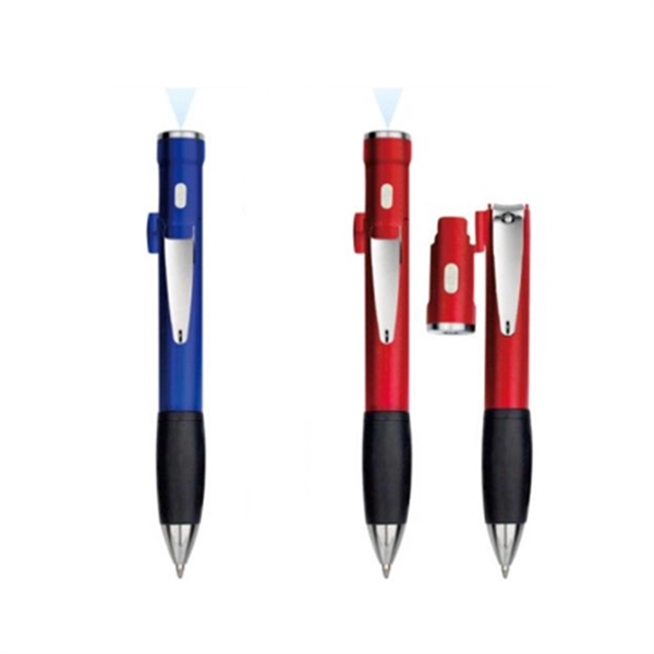 Led Light Flip Cap Ballpoint Pen With Nail Clipper - Led Light Flip Cap Ballpoint Pen With Nail Clipper - Image 2 of 2