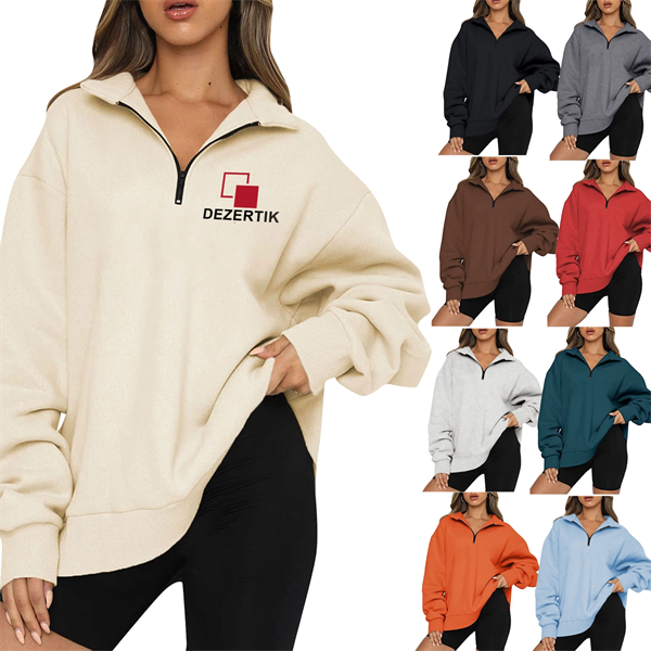 Womens Oversized Half Zip Pullover Long Sleeve Sweatshirt - Womens Oversized Half Zip Pullover Long Sleeve Sweatshirt - Image 0 of 12