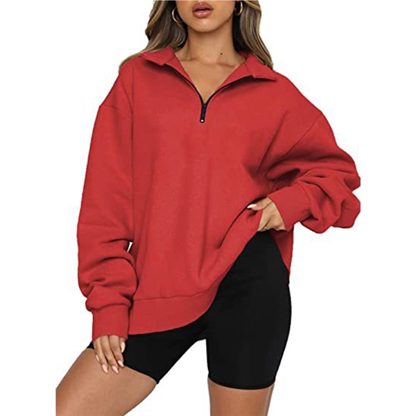 Womens Oversized Half Zip Pullover Long Sleeve Sweatshirt - Womens Oversized Half Zip Pullover Long Sleeve Sweatshirt - Image 1 of 12