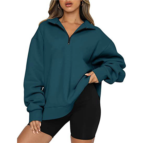 Womens Oversized Half Zip Pullover Long Sleeve Sweatshirt - Womens Oversized Half Zip Pullover Long Sleeve Sweatshirt - Image 2 of 12