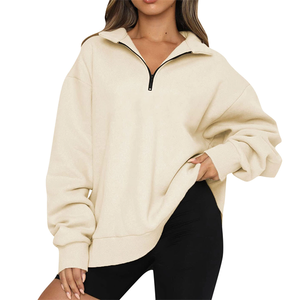 Womens Oversized Half Zip Pullover Long Sleeve Sweatshirt - Womens Oversized Half Zip Pullover Long Sleeve Sweatshirt - Image 4 of 12