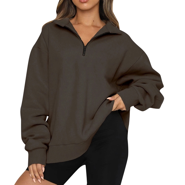 Womens Oversized Half Zip Pullover Long Sleeve Sweatshirt - Womens Oversized Half Zip Pullover Long Sleeve Sweatshirt - Image 6 of 12