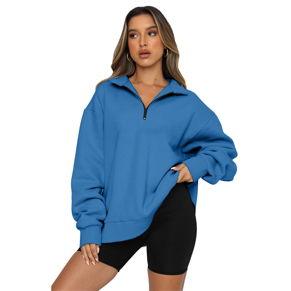 Womens Oversized Half Zip Pullover Long Sleeve Sweatshirt - Womens Oversized Half Zip Pullover Long Sleeve Sweatshirt - Image 9 of 12