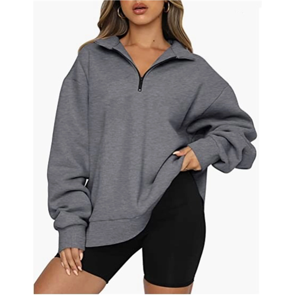 Womens Oversized Half Zip Pullover Long Sleeve Sweatshirt - Womens Oversized Half Zip Pullover Long Sleeve Sweatshirt - Image 12 of 12